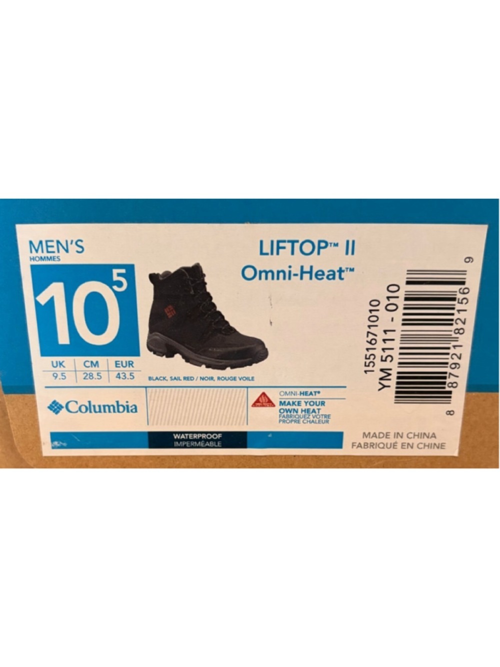 Men's Columbia Lifttop II Omni-Heat Boots Size 10.5 Black Red - Picture 8 of 8